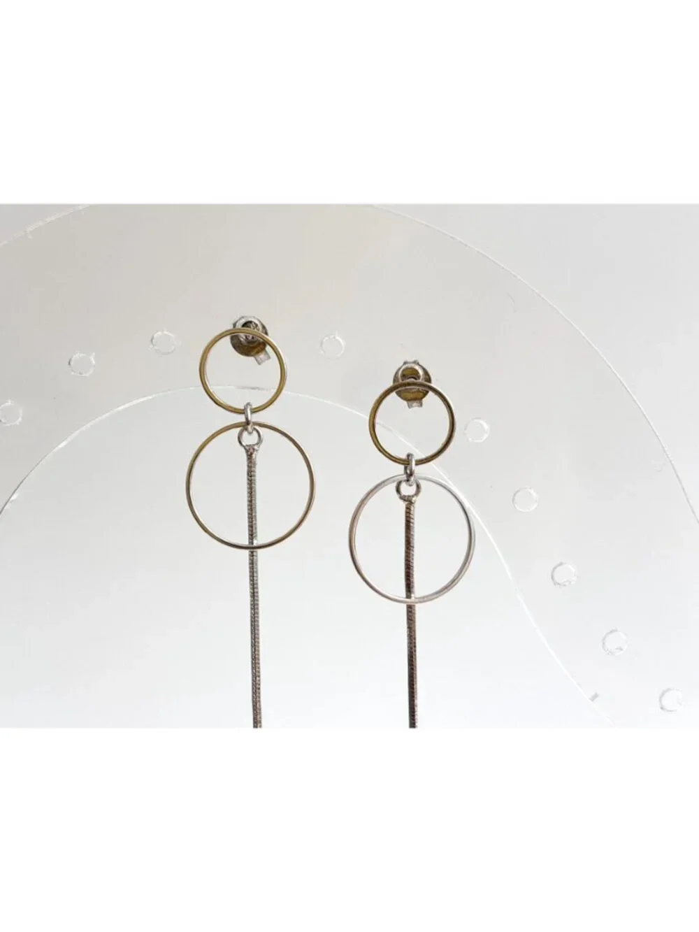 Minimalist Double Circle Vintage Sterling Silver 925 Dangle Drop Earrings
